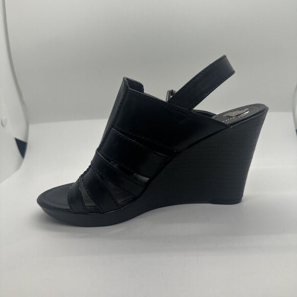 NINE WEST  Black Ankled Strap Healed Sandals Size 5 1/2 Buckle - Picture 10 of 16